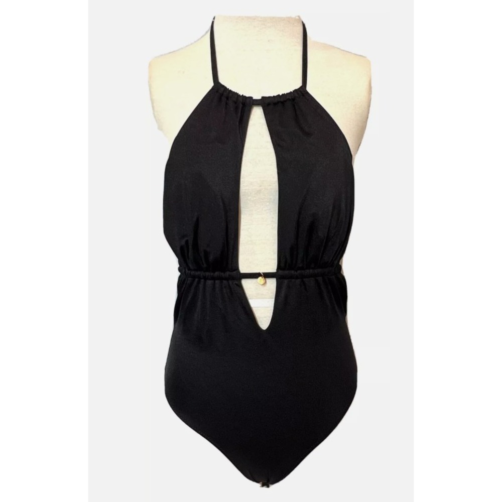 Victoria's Secret One Piece Swimsuit Black Beach Halter Front Keyhole Large